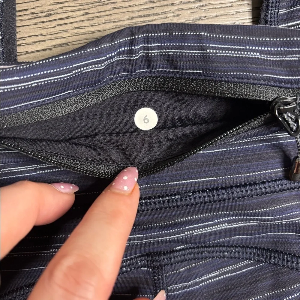 Lululemon Pace Rival Crop Leggings – Cyber Stripe Naval Blue Size 6